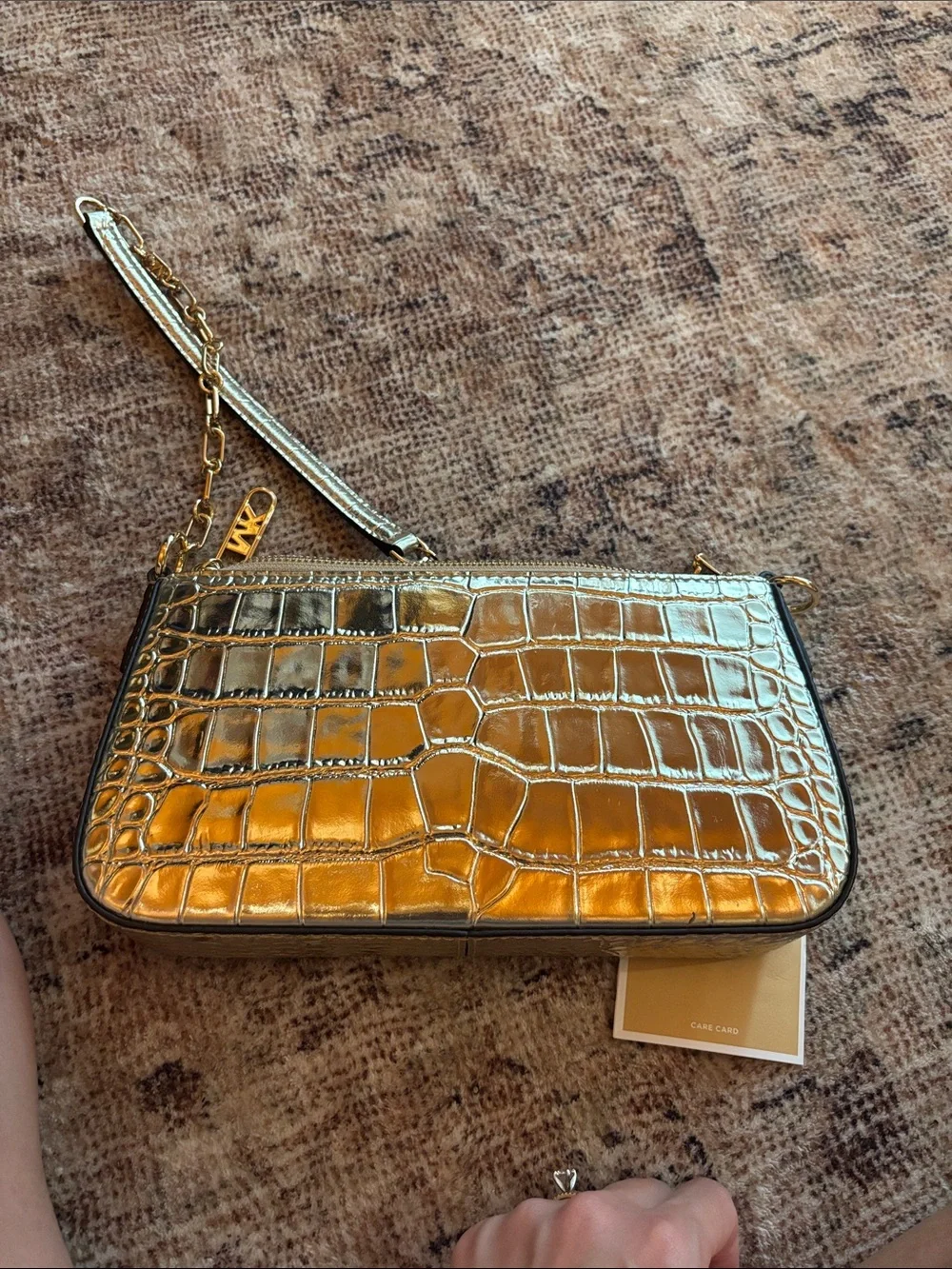 Michael Kors Gold Croc-Embossed Chain Shoulder Clutch